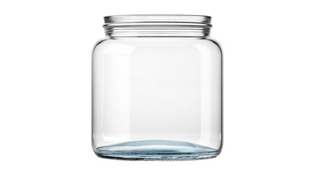 Glass jar with water or some clear liquid, isolated on transparent background.