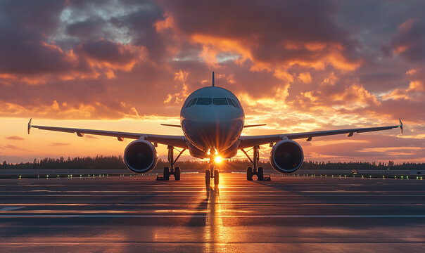 Airplane against the backdrop of the airport. The plane takes off from the airport. Modern airplane. Travel concept. Tourism