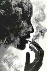  Poster, ink pen, polygon, black, smoke coming, book illustration, a hand holding, badge, police manual, blots, minimalistic