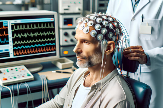 a patient undergoing an electroencephalogram EEG test in a medical setting