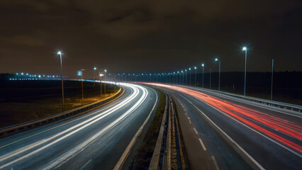 traffic on highway at night