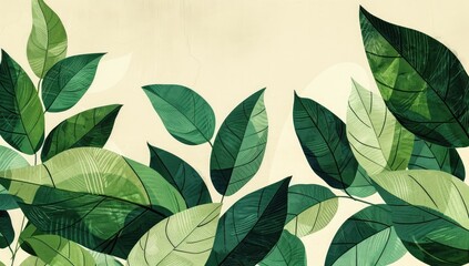 Vibrant Green Leaves on Light Background