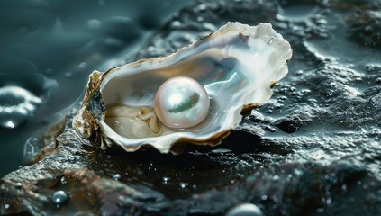 Natural Pearl in Open Oyster