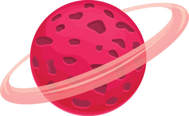 Pink planet from space with ring system orbiting star