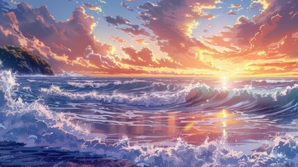 Fototapeta premium Ocean Sunset with Clouds