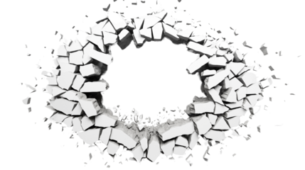Hole breaking through the brick wall transparent background.