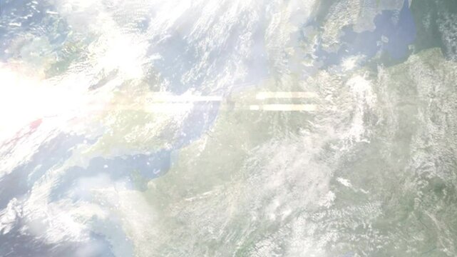 Zoom in from space and focus on Zaltbommel, Netherlands. 3D Animation. Background for travel intro. Elements of this image furnished by NASA	