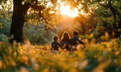 Naklejka premium A family is enjoying a picnic in the park. AI.