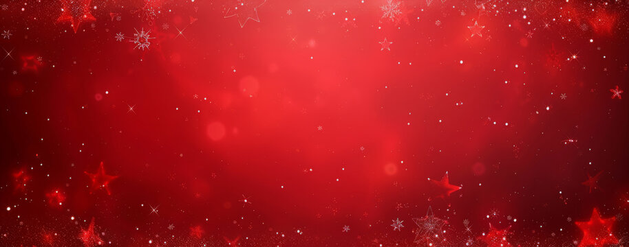 Fototapeta Red christmas glitter background with stars. Festive glowing blurred texture.