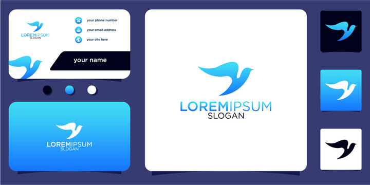 bird logo abstract design with gradient colors business card vector