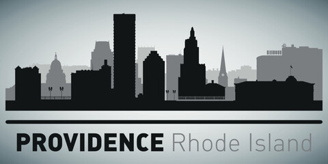 Naklejka premium The city skyline. Providence Rhode Island. Silhouettes of buildings. Vector on a gray background
