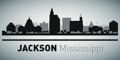 Obraz premium The city skyline. Jackson Mississippi. Silhouettes of buildings. Vector on a gray background