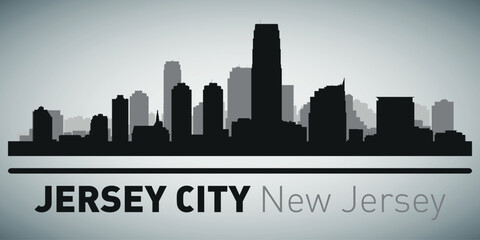 Naklejka premium The city skyline. Jersey City. Silhouettes of buildings. Vector on a gray background
