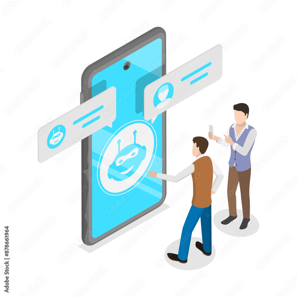 Wall mural 3d isometric flat illustration of chatbot customer support. item 3