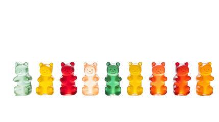 Multicolor collection of jelly gummy bears transparent background.