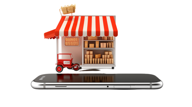 Mobile money transfer or online shopping concept, isolated on transparent background.