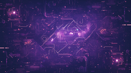 Abstract futuristic background in dark colors. Purple abstract microcircuits and processors. AI generative