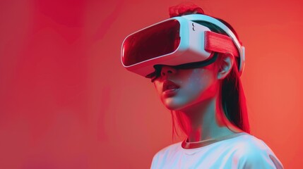 A person wearing a virtual reality headset, great for tech or innovation related concepts