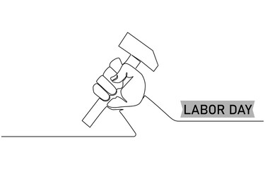 Single continuous line drawing of labor minimalist concept. Banner and logo for labor days. simple line, Labor Day doodle art design hand outline building. pro vector.