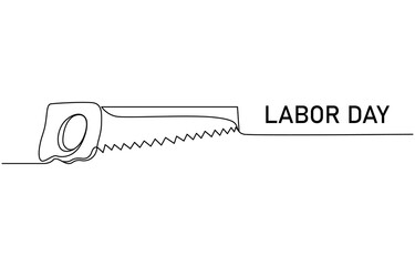 Single continuous line drawing of labor minimalist concept. Banner and logo for labor days. simple line, Labor Day doodle art design hand outline building. pro vector.