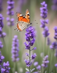 Obraz premium Beautiful lavender flowers landscape with butterfly