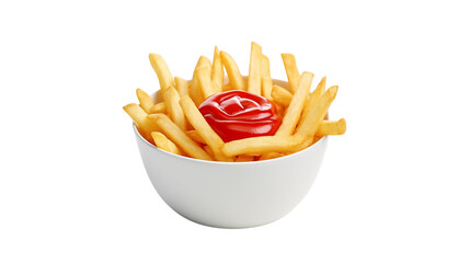 Potato fries in tomato ketchup transparent background.