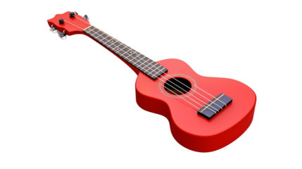 Red ukulele, isolated on transparent background.