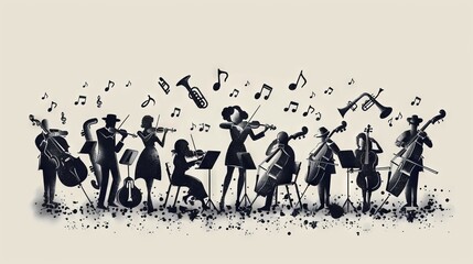 Obraz premium The image shows a group of musicians playing various musical instruments.