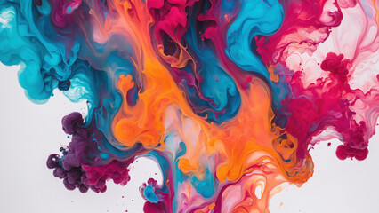 An explosion of colors dance and swirl in this abstract artwork, creating a mesmerizing symphony of vibrant hues. The fluid forms and dynamic patterns evoke a sense of energy, emotion, unbridled.