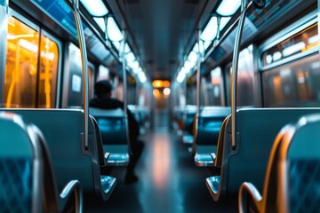 Fototapeta premium Empty Subway Car Interior with Blurred Light and Passenger