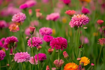 Fototapeta premium A field of radiant energy flowers, blooming in a vibrant competition