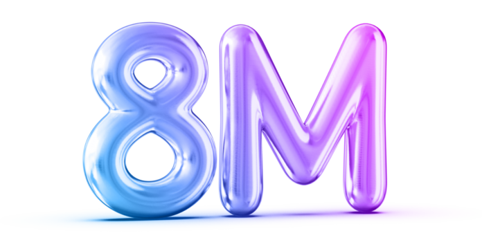 8M Followers Gradient Number 3D Render