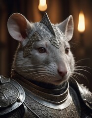 big rat knight, portrait, finely detailed armor, intricate design, silver, silk, cinematic lighting, dramatic lighting, 4k

