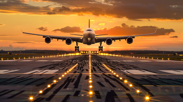 A plane taking off from an airport. 


