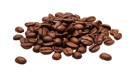 Scattering delicious coffee beans transparent background.