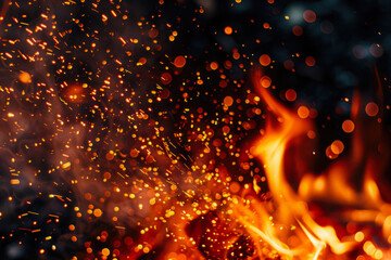 Bright Glowing Fire Sparks From A Fire On A Dark Background For Graphic Ideas Created Using Artificial Intelligence