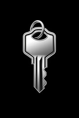  Simple logo design featuring a silver key with a ring, black background, gray for the key texture and white, minimalist