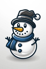  Simple logo design featuring a white snowman with a hat, black background, gray for the snowman texture and black, minimalist