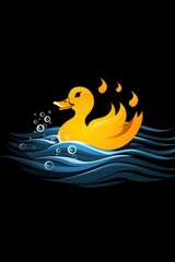  Simple logo design featuring a yellow duck with a beak, black background, gray for the duck texture and white, minimalist