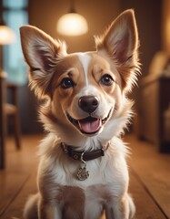 vector illustration, cute dog smiling at camera, cartoon
