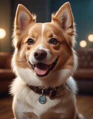 vector illustration, cute dog smiling at camera, cartoon
