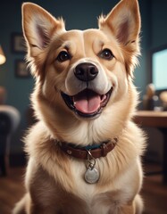 vector illustration, cute dog smiling at camera, cartoon
