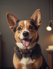 vector illustration, cute dog smiling at camera, cartoon
