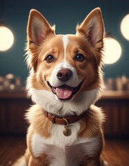 vector illustration, cute dog smiling at camera, cartoon
