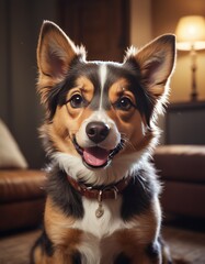 vector illustration, cute dog smiling at camera, cartoon
