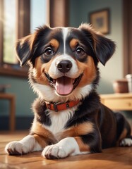 vector illustration, cute dog smiling at camera, cartoon
