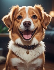 vector illustration, cute dog smiling at camera, cartoon
