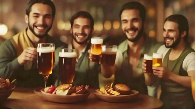 National Beer Lovers Day party, friends toasting with craft beer together, seamless loop