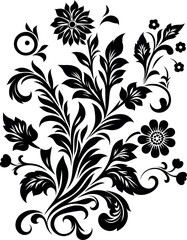 decorative Floral design Silhouette Motif Pattern, Flower design elements silhouette pattern black and white