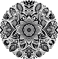Mandala design, round geometrical shape decorative Floral design Silhouette Motif Pattern, round shape Flower design elements silhouette pattern black and white 